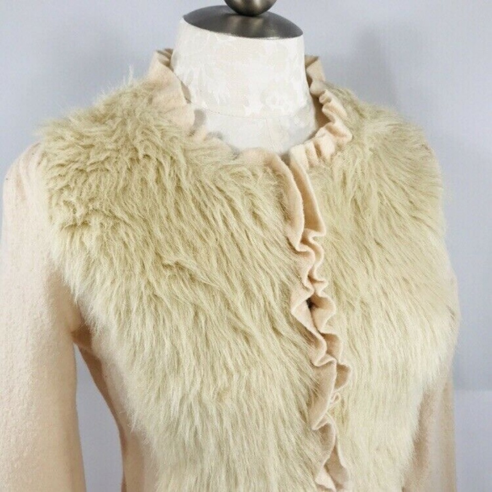New Anthropologie M Faux Fur Jacket Cream Wool NWT - Picture 2 of 8